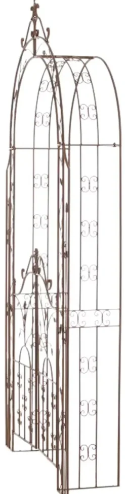 Antique Brown Metal Rose Arch with Gate - Handcrafted Iron Garden Arbor for Climbing Plants, Durable, 144cm Wide