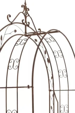 Antique Brown Metal Rose Arch with Gate - Handcrafted Iron Garden Arbor for Climbing Plants, Durable, 144cm Wide