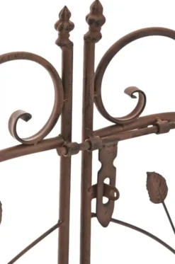 Antique Brown Metal Rose Arch with Gate - Handcrafted Iron Garden Arbor for Climbing Plants, Durable, 144cm Wide