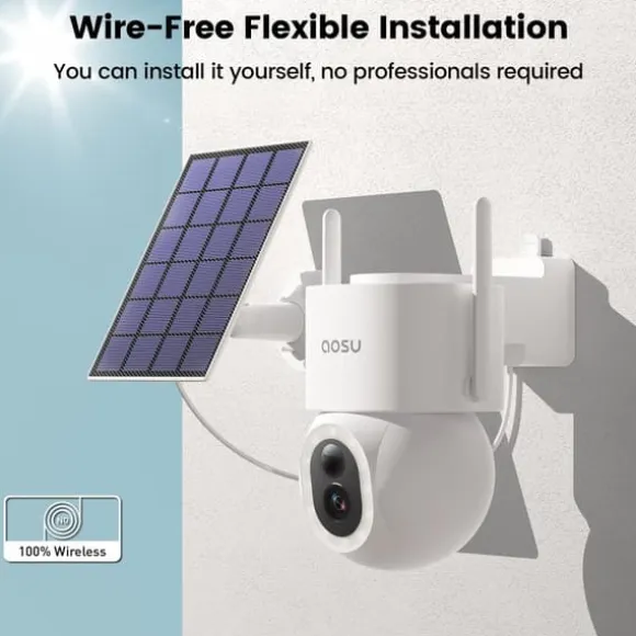 AOSU Solar Sikkerhedskamera, 5MP Full HD, 360° Pan & Tilt, Farve Nattesyn
