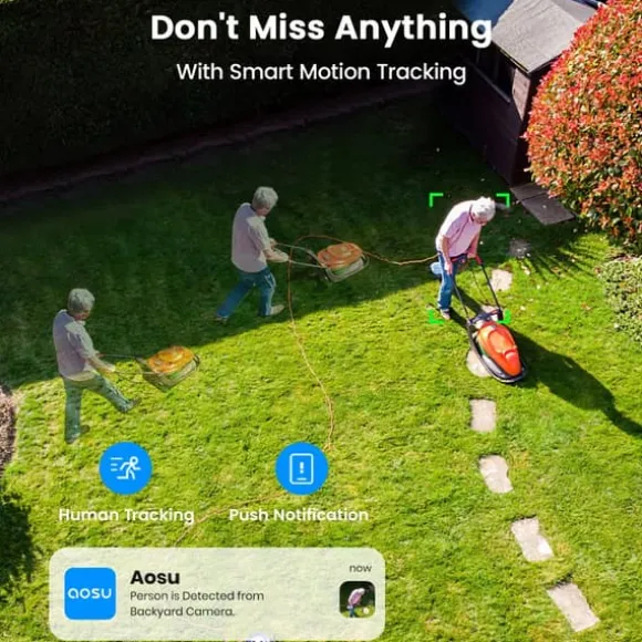 AOSU Solar Sikkerhedskamera, 5MP Full HD, 360° Pan & Tilt, Farve Nattesyn