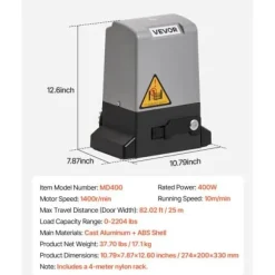 Automatisk portåbner 274x200x330 mm, 400W, Skydedør, Infrarød sensor