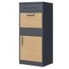 AXI Levi Metall Paketbrevlåda Antracit/Trälook | Paketbox för flera paket | Brevlåda med lås | 50,6 x 38,3 x 112 cm