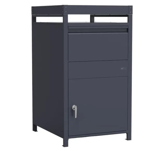 AXI Louis Metall Paketbrevlåda antracit med planteringslåda | Paketlåda för flera paket | Brevlåda med lås | 68 x 80 x 124 cm