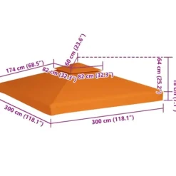 Baldakin til havepavillon 3x3 m - Sol- og regnbeskyttelse | Farve: Orange | Størrelse: 310 g/m²