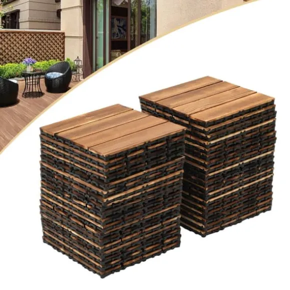 Balkon- og terrassefliser i træ - Klikgulv 30×30 cm, 36-pak - Skridsikre - Vandtætte - Inde/ude - Brun