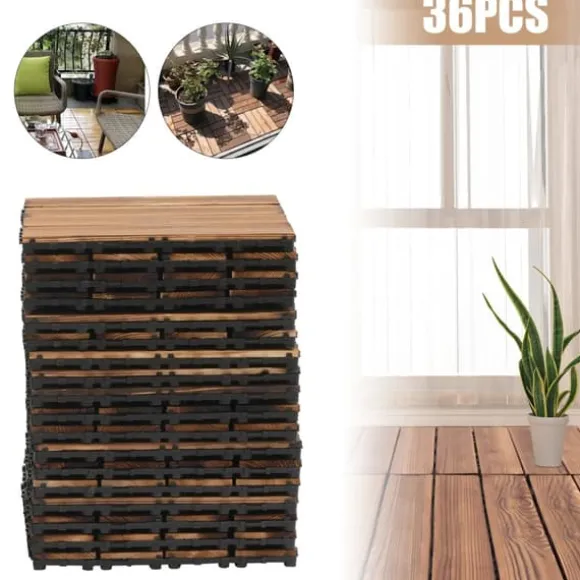 Balkon- og terrassefliser i træ - Klikgulv 30×30 cm, 36-pak - Skridsikre - Vandtætte - Inde/ude - Brun