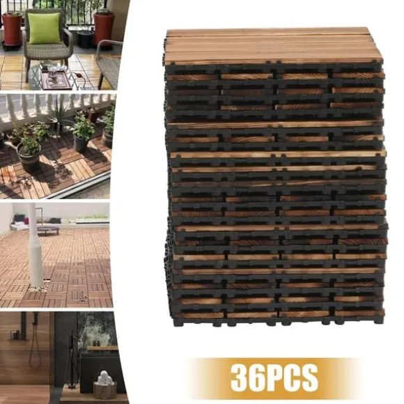 Balkon- og terrassefliser i træ - Klikgulv 30×30 cm, 36-pak - Skridsikre - Vandtætte - Inde/ude - Brun