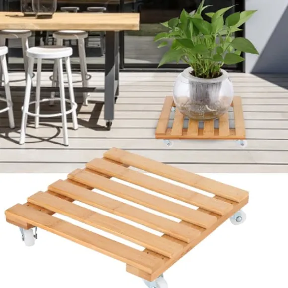 bambus flytbar potteplante blomsterhylde opbevaringsstativ bakke med hjul til udendørs terrassehave