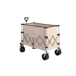 Beach Wagon, foldevogn 220 lbs med store hjul, holdbar 300L foldbar havevogn med terrænhjul og drikkeholder, beige