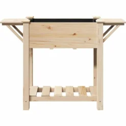 Beige blomsterkrukke med hylde i massivt fyrretræ | Størrelse: 111 x 37 x 76.5 cm