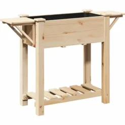 Beige blomsterkrukke med hylde i massivt fyrretræ | Størrelse: 111 x 37 x 76.5 cm