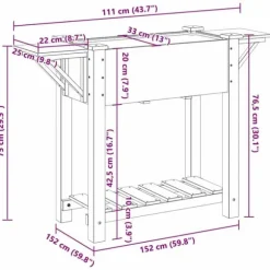 Beige blomsterkrukke med hylde i massivt fyrretræ | Størrelse: 111 x 37 x 76.5 cm