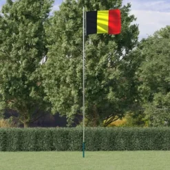 Belgien flag og flagstang 6,23 m aluminium - Belgien Flag - Belgien-flag - Home & Living