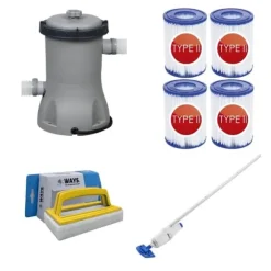 Bestway - Pool Støvsuger AquaReach & Filter Pump 2006 L/h & 4 filtre Type II &WAYS skrubbebørste