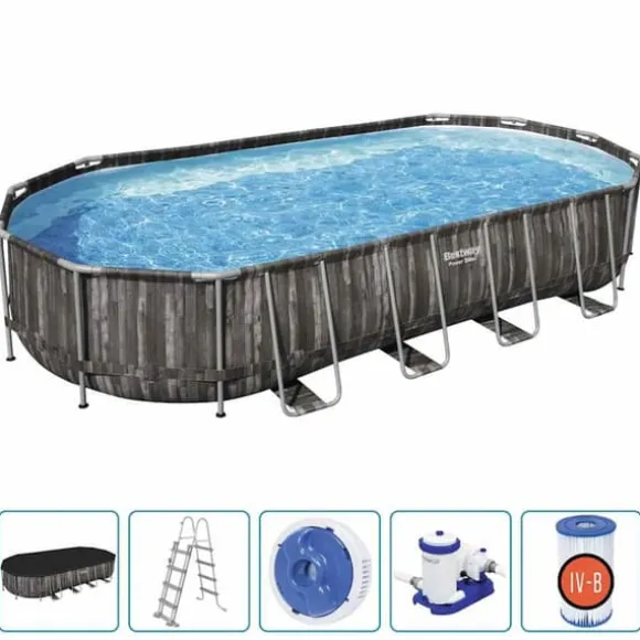 Bestway ovalt swimmingpool 7,32x3,66x1,22 m - Havepool | Farve: Blå | Størrelse: 7,32x3,66x1,22 m