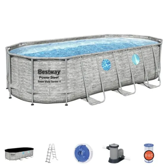 Bestway Power Steel Swim Vista Series II Familiepool med Sikkerhedsvinduer, 549x274x122cm