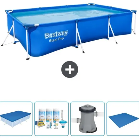 Bestway Rectangular Steel Pro Swimming Pool - 300 x 201 x 66 cm - Blå - Inkluderet tilbehør CB1