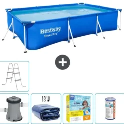 Bestway Rectangular Steel Pro Swimming Pool - 300 x 201 x 66 cm - Blå - Inklusive Tilbehør CB19