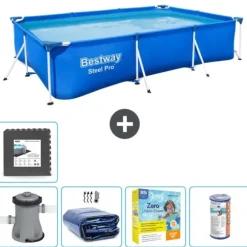 Bestway Rectangular Steel Pro Swimming Pool - 300 x 201 x 66 cm - Blå - Inklusive Tilbehør CB18
