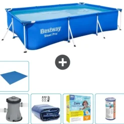 Bestway Rectangular Steel Pro Swimming Pool - 300 x 201 x 66 cm - Blå - Inklusive Tilbehør CB16