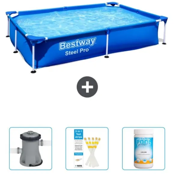 Bestway Rectangular Steel Pro Swimming Pool - 221 x 150 x 43 cm - Blå - Inkluderet tilbehør CB37