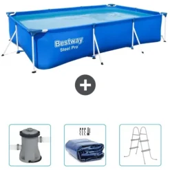 Bestway Rectangular Steel Pro Swimming Pool - 300 x 201 x 66 cm - Blå - Inkluderet tilbehør CB47