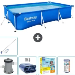 Bestway Rectangular Steel Pro Swimming Pool - 300 x 201 x 66 cm - Blå - Inklusive Tilbehør CB20