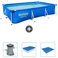 Bestway Rectangular Steel Pro Swimming Pool - 300 x 201 x 66 cm - Blå - Inkluderet tilbehør CB40