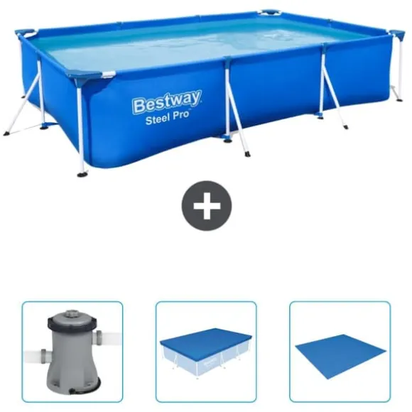Bestway Rectangular Steel Pro Swimming Pool - 300 x 201 x 66 cm - Blå - Inkluderet tilbehør CB40