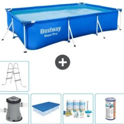 Bestway Rectangular Steel Pro Swimming Pool - 300 x 201 x 66 cm - Blå - Inklusive Tilbehør CB14