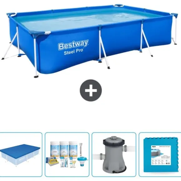 Bestway Rectangular Steel Pro Swimming Pool - 300 x 201 x 66 cm - Blå - Inkluderet tilbehør CB2