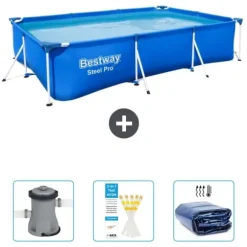 Bestway Rectangular Steel Pro Swimming Pool - 300 x 201 x 66 cm - Blå - Inkluderet tilbehør CB38