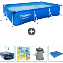 Bestway Rectangular Steel Pro Swimming Pool - 300 x 201 x 66 cm - Blå - Inkluderet tilbehør CB6
