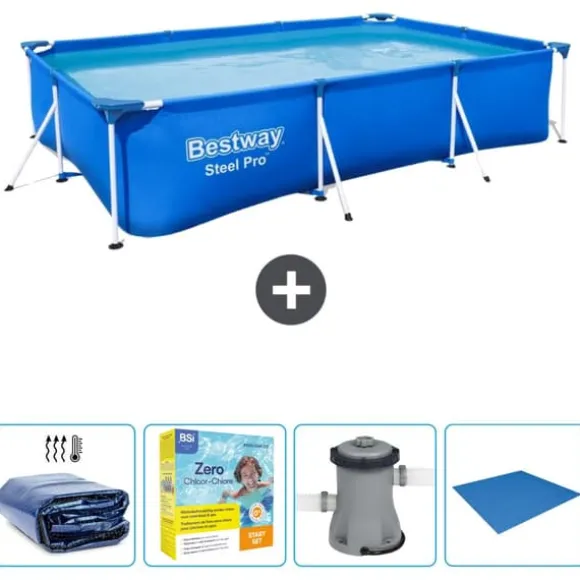 Bestway Rectangular Steel Pro Swimming Pool - 300 x 201 x 66 cm - Blå - Inkluderet tilbehør CB6