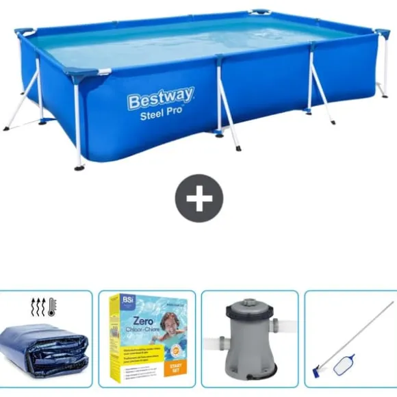 Bestway Rectangular Steel Pro Swimming Pool - 300 x 201 x 66 cm - Blå - Inkluderet tilbehør CB10