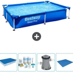 Bestway Rectangular Steel Pro Swimming Pool - 221 x 150 x 43 cm - Blå - Inkluderet tilbehør CB1