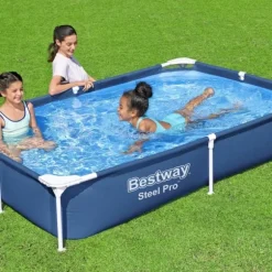 Bestway Rectangular Steel Pro Swimming Pool - 221 x 150 x 43 cm - Blå - Inkluderet tilbehør CB1
