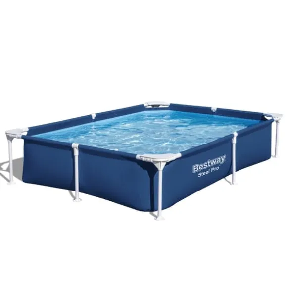 Bestway Rectangular Steel Pro Swimming Pool - 221 x 150 x 43 cm - Blå - Inkluderet tilbehør CB1