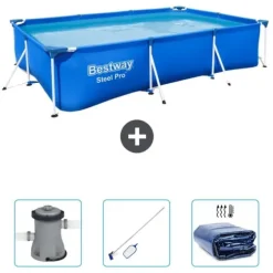 Bestway Rectangular Steel Pro Swimming Pool - 300 x 201 x 66 cm - Blå - Inkluderet tilbehør CB45