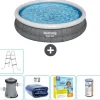 Bestway Round Oppustelig Fast Set Swimming Pool - Rattan Print - 366 x 76 cm - Inklusive Tilbehør CB19