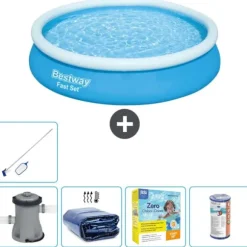Bestway Round Oppustelig Fast Set Swimming Pool - 366 x 76 cm - Blå - Inklusive Tilbehør CB20