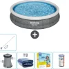Bestway Round Oppustelig Fast Set Swimming Pool - Rattan Print - 366 x 76 cm - Inklusive Tilbehør CB20