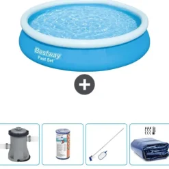 Bestway Round Oppustelig Fast Set Swimming Pool - 366 x 76 cm - Blå - Inklusive Tilbehør CB57
