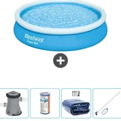 Bestway Round Oppustelig Fast Set Swimming Pool - 366 x 76 cm - Blå - Inklusive Tilbehør CB54