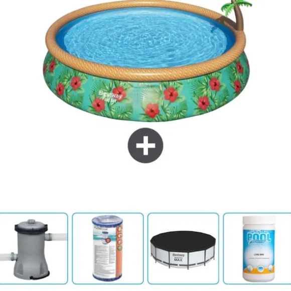 Bestway Round Oppustelig Fast Set Swimming Pool - Paradise Print - 457 x 84 cm - Inklusive Tilbehør CB51