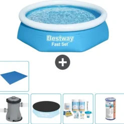 Bestway Round Oppustelig Fast Set Swimming Pool - 244 x 61 cm - Blå - Inklusive Tilbehør CB11
