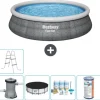 Bestway Round Oppustelig Fast Set Swimming Pool - Rattan Print - 457 x 84 cm - Inklusive Tilbehør CB14