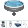 Bestway Round Oppustelig Fast Set Swimming Pool - Rattan Print - 366 x 76 cm - Inklusive Tilbehør CB59