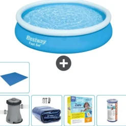 Bestway Round Oppustelig Fast Set Swimming Pool - 366 x 76 cm - Blå - Inklusive Tilbehør CB16